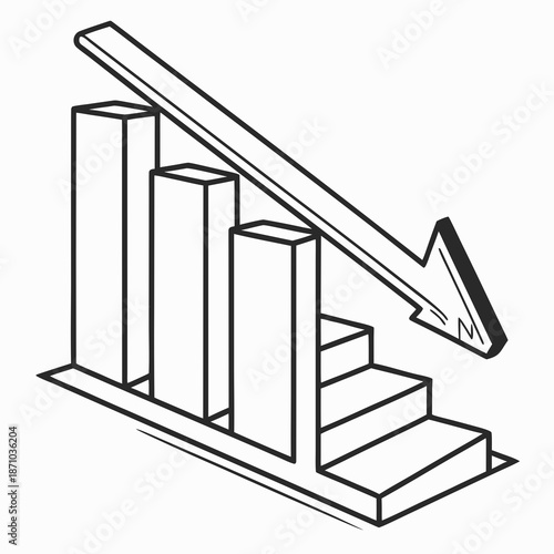 Declining bar chart with downward arrow declining graph