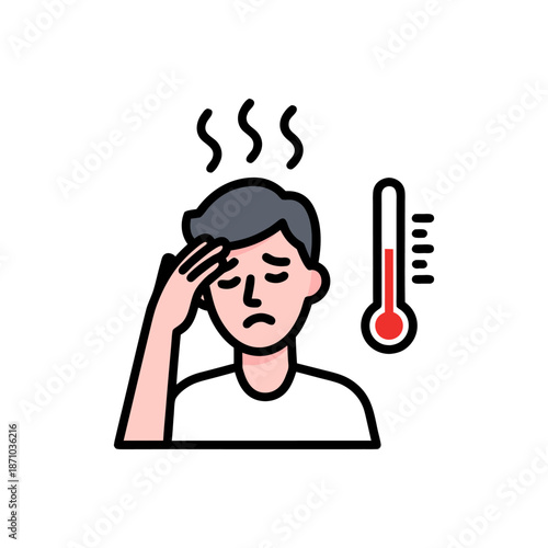 Fever and Sickness Icon Illustrating Symptoms of Illness, High Temperature, and Health Concerns