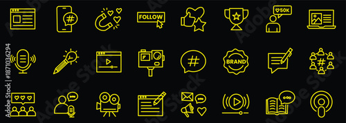Content creator icon set. Editable line icons. Vector illustration.