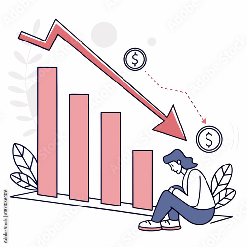 Financial downturn concept with clean transparent background