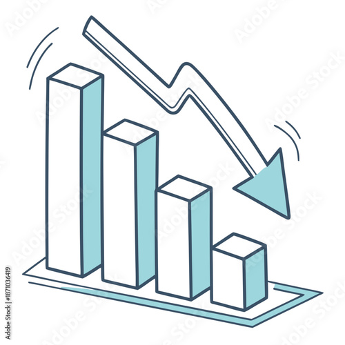 Downtrend graph with translucent bars and falling arrow