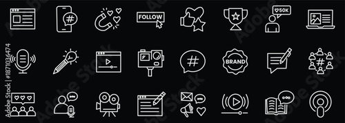 Content creator icon set. Editable line icons. Vector illustration.