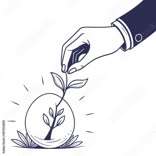 Hand Releasing Symbolic Growth Sphere with Plant