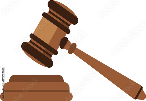 Wooden judge gavel, legal justice symbol, courtroom authority, law decision hammer, auction concept, isolated illustration for legal services, marketing, design