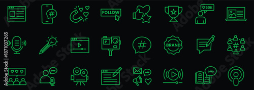 Content creator icon set. Editable line icons. Vector illustration.