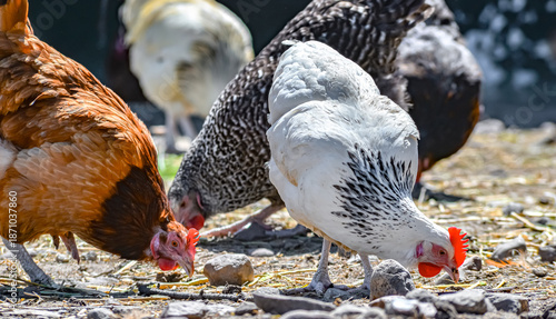 Valokuva Chickens on traditional free range poultry farm