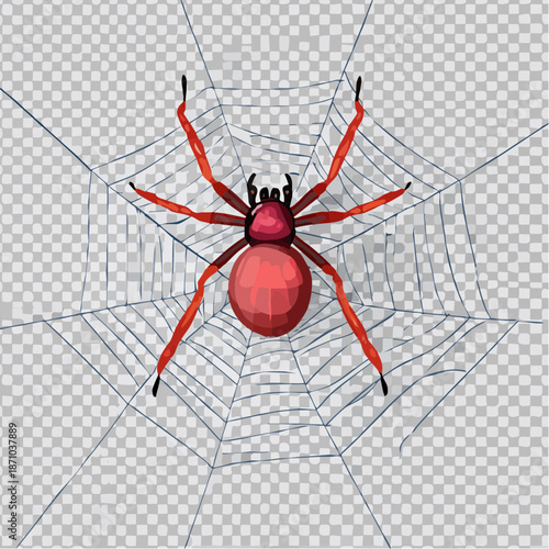 Red spider with long legs on a spiderweb.