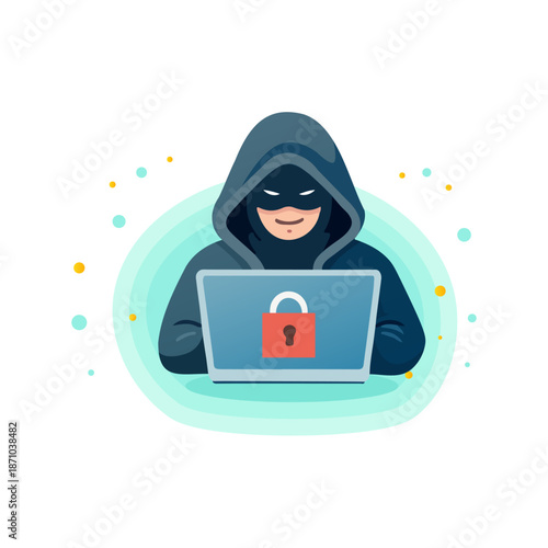 Cyber security threat illustration. Hacker attack data breach concept. Online privacy and system security warning.