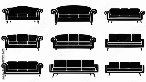 Collection of various sofa silhouettes in black and white.