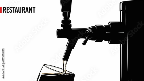 Beer tap pouring cold beer into a glass in a restaurant.