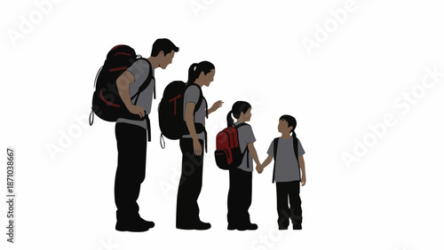 Family with backpacks ready for an adventure.