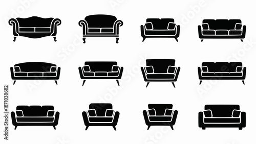 Collection of Sofa Icons in Silhouette Style.
