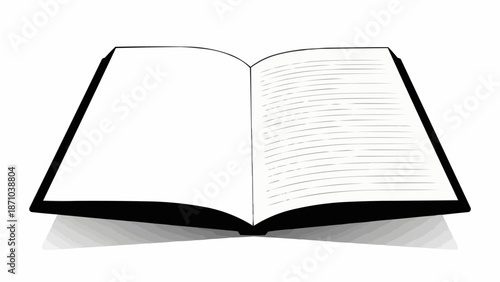Open blank book with lined pages on white background.