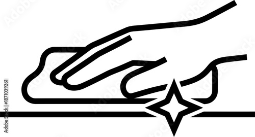Cleaning wipe icon showing a hand wiping a surface with a sparkling shine. Cleanliness, hygiene, and domestic chore concept. Vector graphic symbol