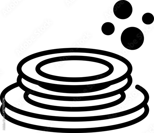 Stack of clean dishes or plates with bubbles. Kitchen icon concept for restaurant, cafe, dining, home, dishwashing. Vector illustration