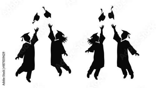 Celebrating success Silhouette of graduating students throwing their caps in the air