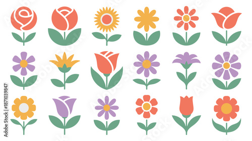 collection of flat-style flower icons