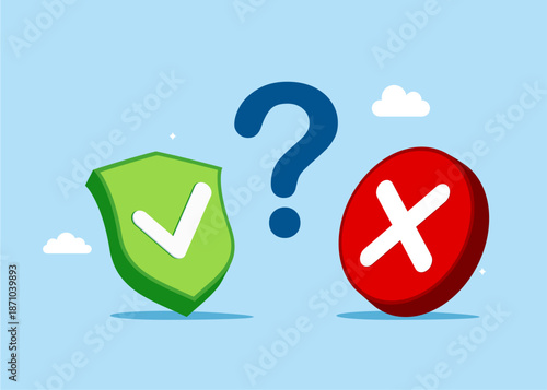 Choosing option between yes and no to a question. Choice, problem and decision concept and evaluating feedback. Flat vector illustration.