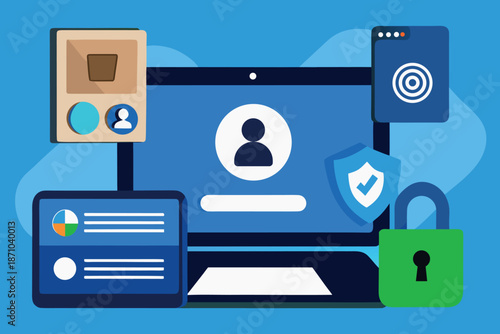 User authentication and account security concept with laptop, mobile login and data protection