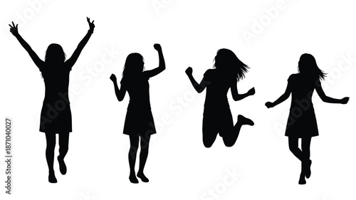 Silhouettes of women joyfully jumping and celebrating a happy moment