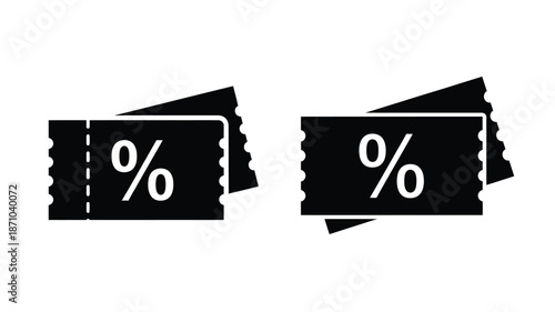 Two black discount or sale coupon icons with percentage symbols displayed