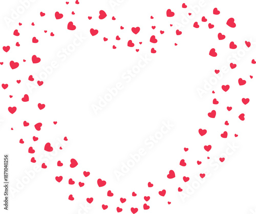 Hearts confetti, heart shaped frame made of small pink hearts for love and valentines day concepts