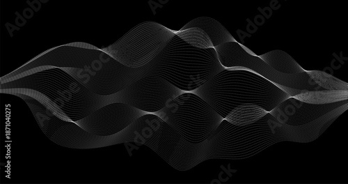 Wave of particles Lattice in 3D grid surface Abstract on Black Background Science Concept
