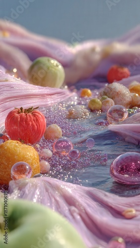 Surreal Inner World Landscape with Flowing Textures, Vibrant Colors, and Reflective Elements