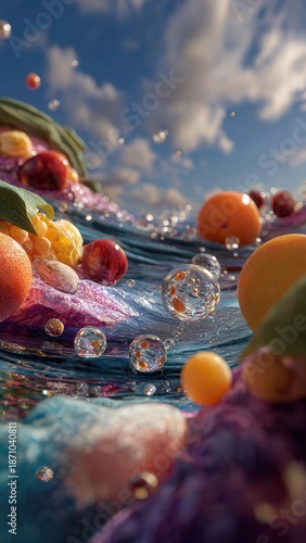 Surreal Inner World Landscape with Flowing Textures, Vibrant Colors, and Reflective Elements