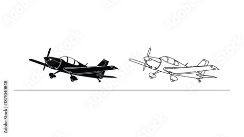 Simple depiction of crop duster airplanes in black and white outlines