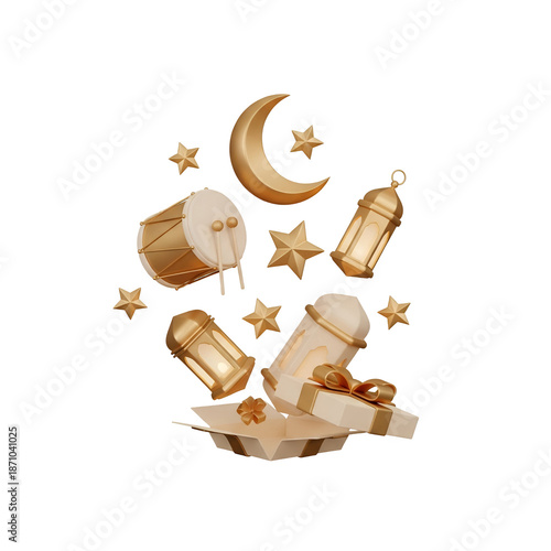 Celebrating eid with gold decorations and gift