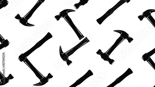 Hammer pattern silhouette showing carpentry construction tools seamless background isolated black icons on white background vector illustration for wallpaper design