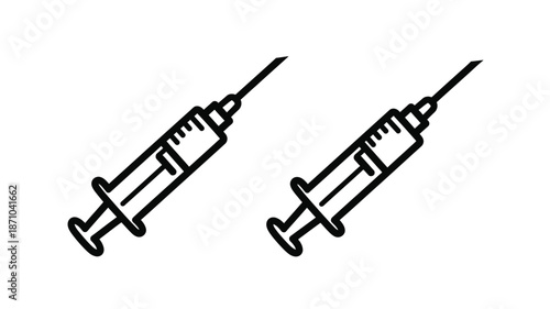 Two medical syringes depicted in a simple black and white line drawing style