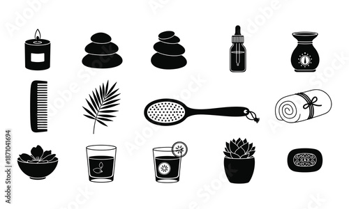Wellness spa icon set vector collection of beauty therapy and relaxation tools