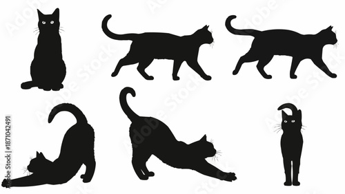 Collection of black cat silhouettes in various poses.