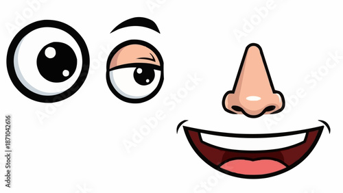 Cartoon Face Elements Expressing Emotion and Joy.
