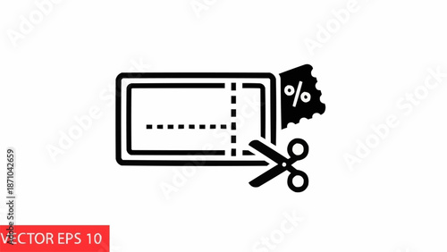 Coupon with scissors cutting percentage symbol for discount.