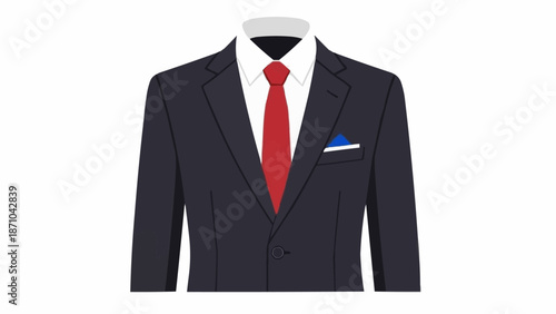 Formal Dark Suit with Red Tie and Pocket Square.