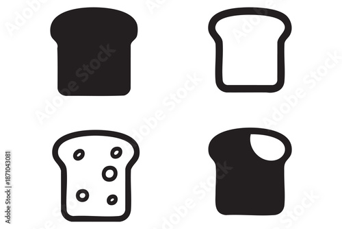 Vector Bread slice line and solid icon set pack outline different style. Symbol, logo