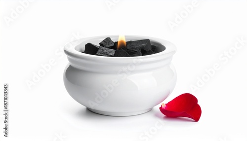 Wallpaper Mural Burning charcoal in white bowl with red rose petal Torontodigital.ca