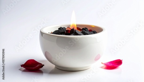 Wallpaper Mural Burning charcoal in white bowl with rose petals for relaxation Torontodigital.ca