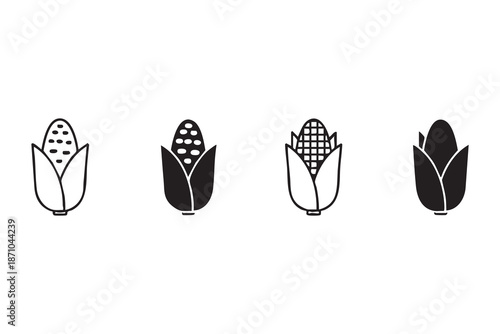 Vector Corn ear line and solid icon set pack outline different style. Symbol, logo