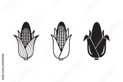 Vector Corn ear line and solid icon set pack outline different style. Symbol, logo