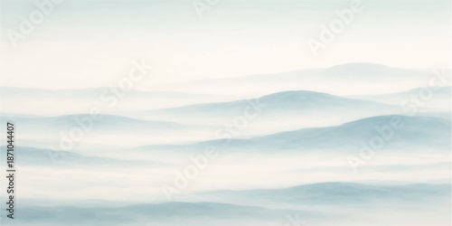 A breathtaking view of white fluffy clouds drifting across a bright blue summer sky over a peaceful nature landscape with mountains on the horizon at day