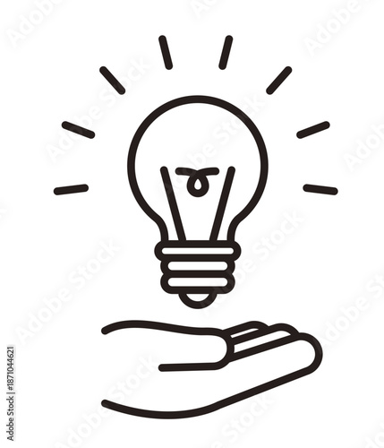 電球と手。アイディアを思いつくビジネスマン。発見や気づき、インスピレーション。Light bulb and hand.
