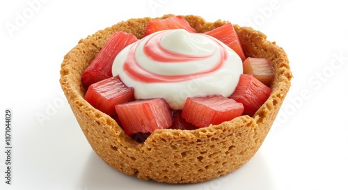 strawberry rhubarb granola cup with whipped yogurt isolated on white background for dessert themes