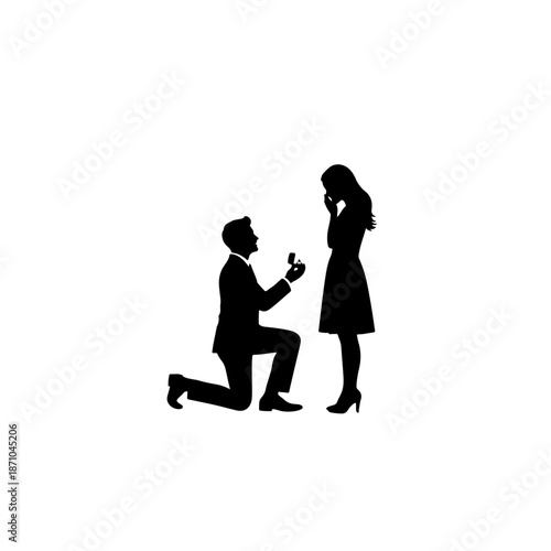 Man proposing to woman with ring proposal man kneeling engagement silhouette black silhouette