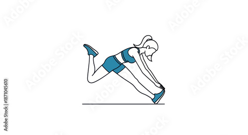 Woman stretching forward touching toes in athletic wear illustration.