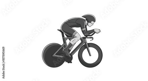 Cyclist in aerodynamic racing suit on a time trial bicycle.