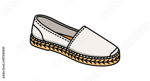 White Espadrille Shoe with Braided Jute Sole Illustration.